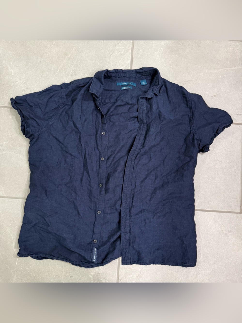 Perry Ellis Dark Navy Linen-Blend Button Shirt
